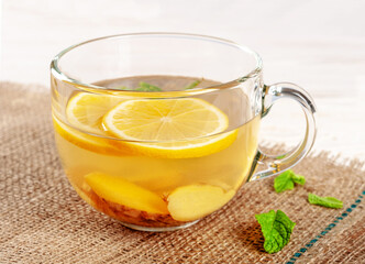 Hot ginger tea with lemon