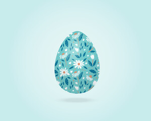 Easter egg with floral ornament on blue background