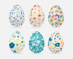 Easter eggs collection with floral ornament Easter set of eggs
