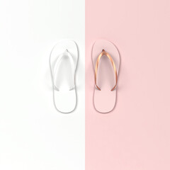 Modern flip flop summer shoes divided in two colors
