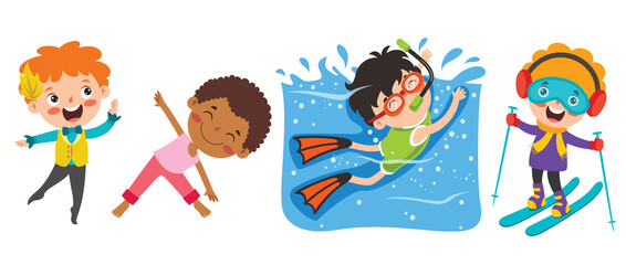 Happy Kids Making Various Sports