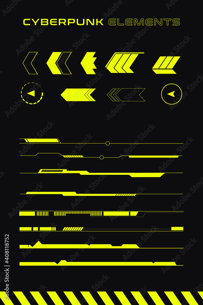 Poster set of futuristic interface elements. arrows and lines in cyberpunk style of design.
