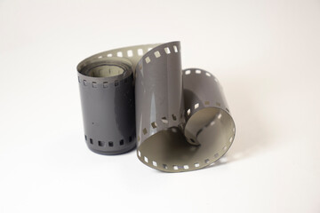 old photographic film on white isolated background with copy space