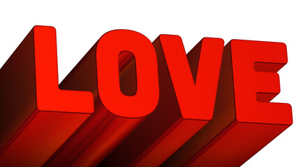 Word Love in 3D Colored Red Isolated on White Background