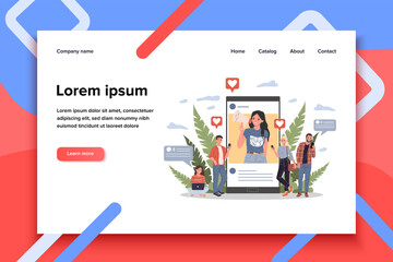 Blogger promoting goods and services for followers online vector illustration. Potential product consumers reading influencer advices. Online engagement communication business, digital marketing