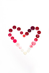 Poster Heart frame from buttons on white background. Valentines day craft. Romantic design.