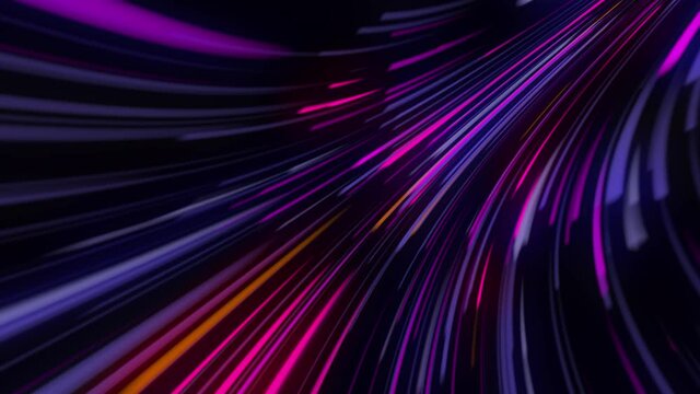 3d abstract neon background, ultra violet rays, glowing lines, virtual reality, Speed of digital lights, neon glowing rays in motion into digital technologic tunnels. 3D render, 4k loop animation