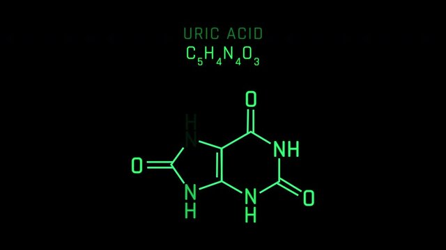 Uric acid Molecular Structure Symbol Neon Animation on black background