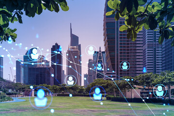 Panoramic view skyscrapers. Modern cityscape of the capital of the Emirate of Dubai. Recruitment...