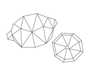 Low poly lemon fruit  isolated on white. Decorative  geometric triangle lemon. Icon  for tattoo design. Vector stock illustration.