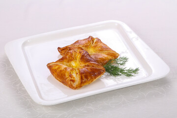 Hot tasty pie with cheese