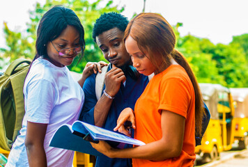 three young african  Students studying together