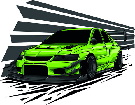 Sport Green Tuned Sedan Car In Motion