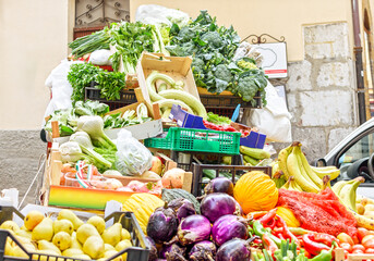 Various fruits and vegetables on a market in Italy