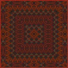 Creative square trendy color abstract geometric pattern in brown red , vector seamless, can be used for printing onto fabric, interior, design, textile, carpet, rug. Ribbons.