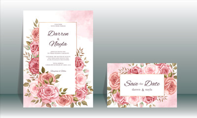 Beautiful wedding invitation with rose ornament