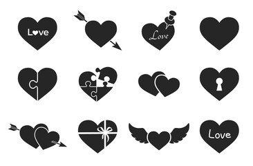 valentine heart icon set. valentines day and love symbols. isolated vector images