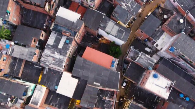 Aerial view of favela in Salvador, Bahia, Brazil. Boca do Rio neighborhood - Drone footage