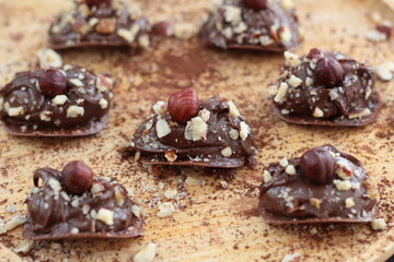 Dessert with chocolate cream and hazelnuts
