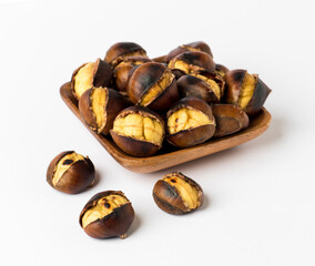Roasted chestnut on white background.