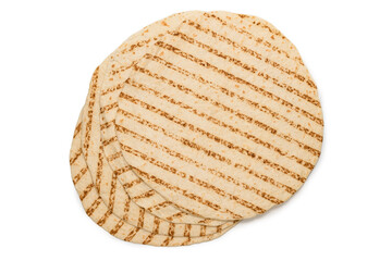 Grilled pitta bread isolated on white background.