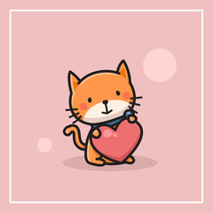 cute orange cat with a heart. cute animal. vector illustration. single object cat. background color. for children's cards and invitations.