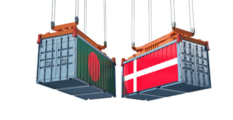 Freight containers with Bangladesh and Denmark flag. 3D Rendering 