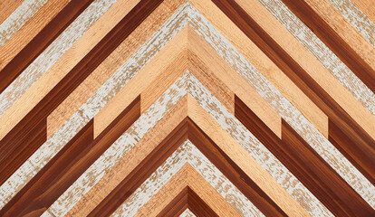 Wooden planks texture. Colorful wooden wall with chevron pattern. 