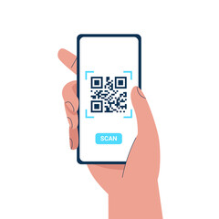 man hand holding a phone and scanning QR code