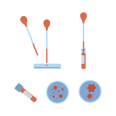 A set of icons for laboratory blood tests. Pipettes, Blood for virus research. Vector illustration in flat style. 