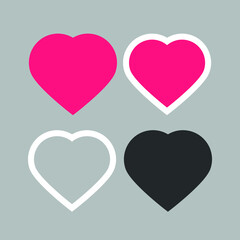 Set of simple black and pink heart icons, Valentine's Day icons