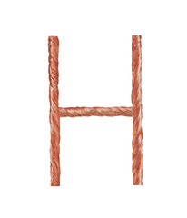 Letter H made of copper wire  isolated on white background