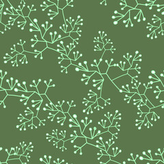 Seamless pattern with garlands of small leaves, moss. The texture of the vectors is light green and white. Print textiles, fabrics, backgrounds, accessories, wrapping paper, wallpaper.