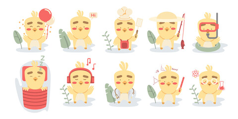 Big set of cute chicken character