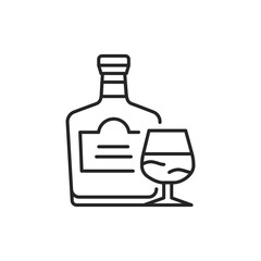 Cognac bottle and glass color line icon. Alcoholic beverages.