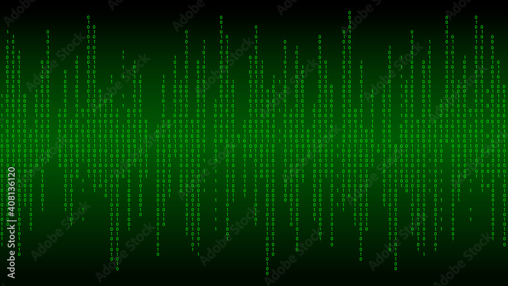 Poster green matrix background. falling numbers on screen. technology stream binary code. digital vector il