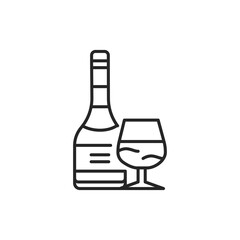 Brandy bottle and glass color line icon. Alcoholic beverages.