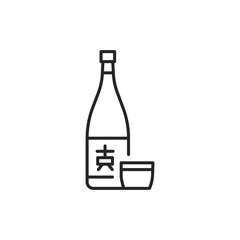 Sake bottle and glass color line icon. Alcoholic beverages.