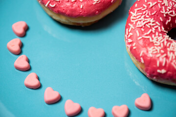 Pink donuts on the pastel plate