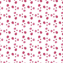 Watercolor pink polka dot seamless pattern design on white background