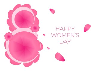 Greeting card with pink rose petals. 8 march - happy women's day