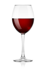 red Wine in glass isolated on white background, full depth of field, clipping path
