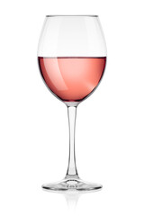 rose Wine in glass isolated on white background, full depth of field, clipping path