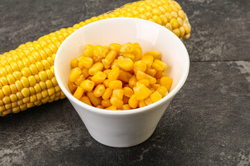 Sweet yellow corn in the bowl