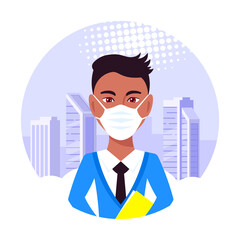 Young Man Wearing Face Mask, Flat Style Vector