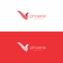 Stylish abstract phoenix logo sign template on red and white background.