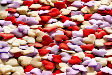 Hearts of various colors. Concept of love, friendship, day of lovers. Selective focus.