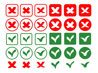 Tick and cross signs.Tick icons big set.A check mark stickers in green and red colors.Validation buttons.A check mark and cross mark isolated vector