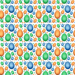 Pattern of colored eggs on a white background