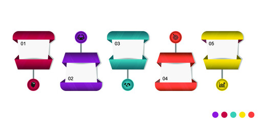 Business data visualization, infographics. Schematic of the process of elements using graphics, diagrams, rectangles in five steps, numbers, without text, options, parts. Business vector for presentat
